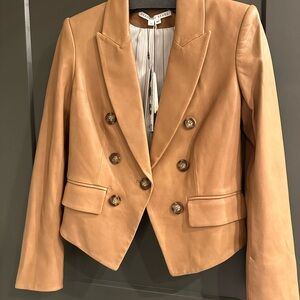 NWT! Veronica Beard Tan Double-Breasted Leather Blazer